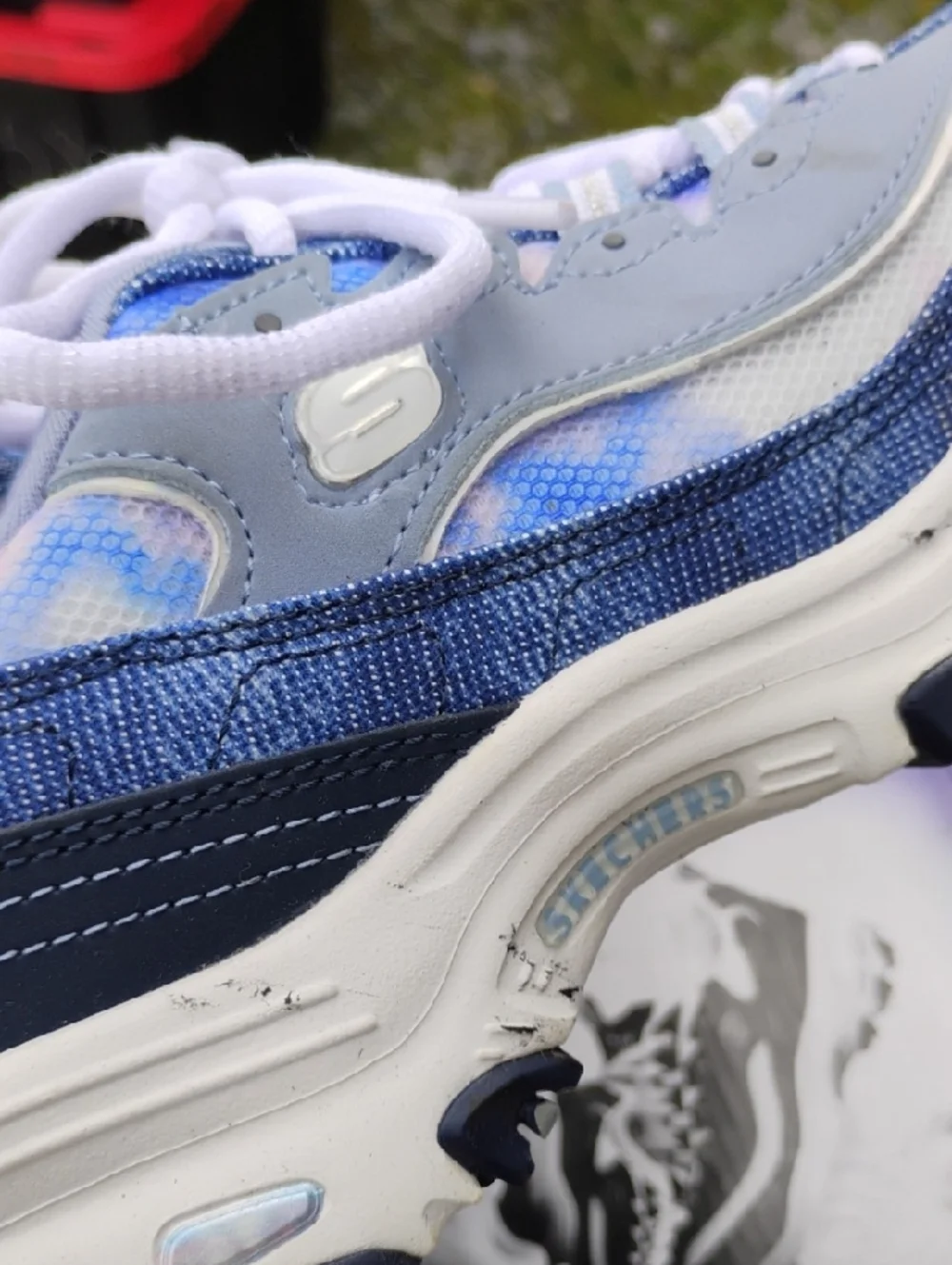 New Skechers Women's Blue and White Memory Foam Lace-Up Sneakers (D-55) - Picture 5 of 10